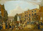 unknow artist Oil on canvas painting depicting the ancient custom of rushbearing on Long Millgate in Manchester in 1821 painting